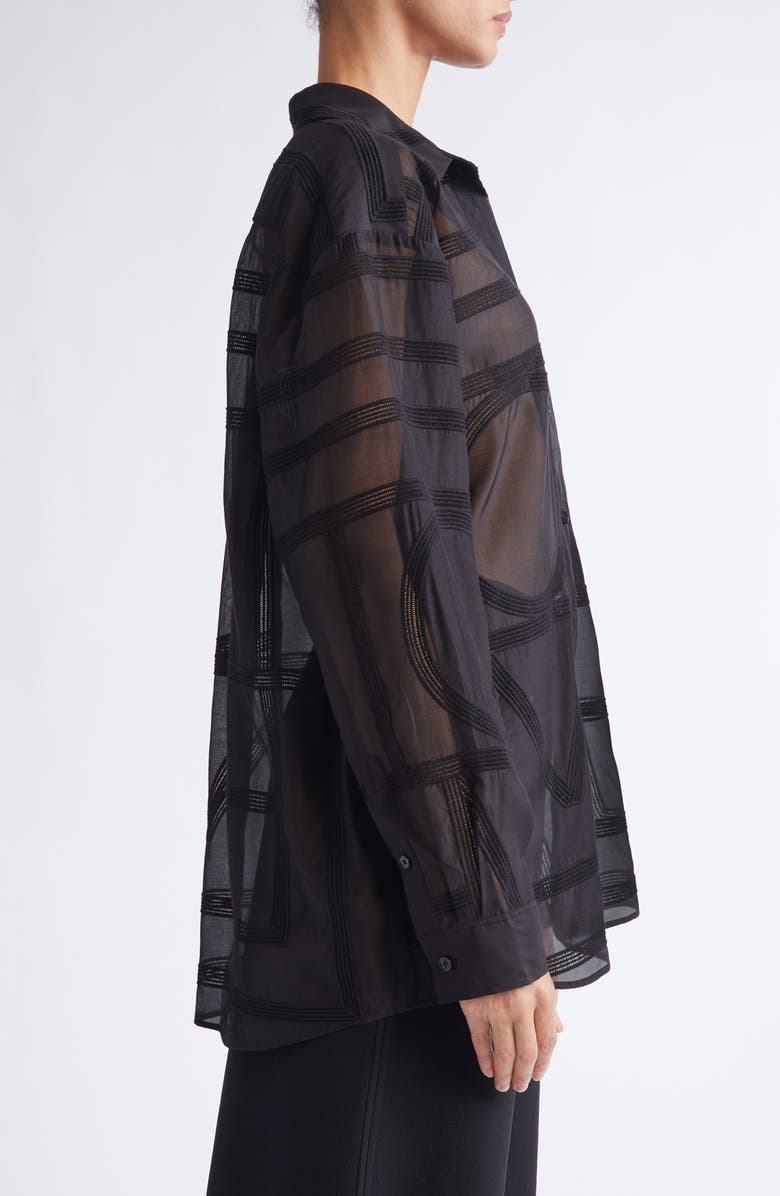 TOTEME Embroidered Organic Cotton & Silk Monogram Oversize Button-Up Shirt, Alternate, color, Black