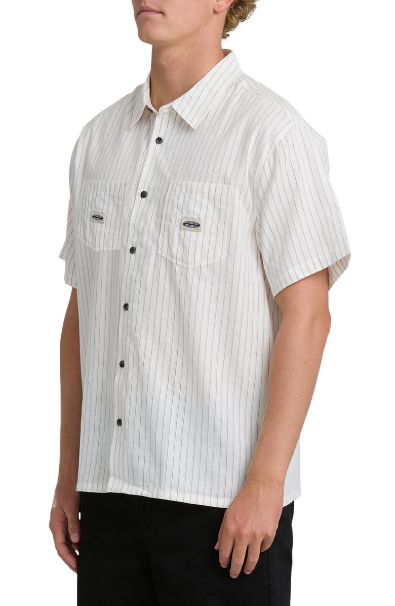 Billabong Bad Dog Stripe Short Sleeve Button-Up Shirt, Alternate, color, Off White