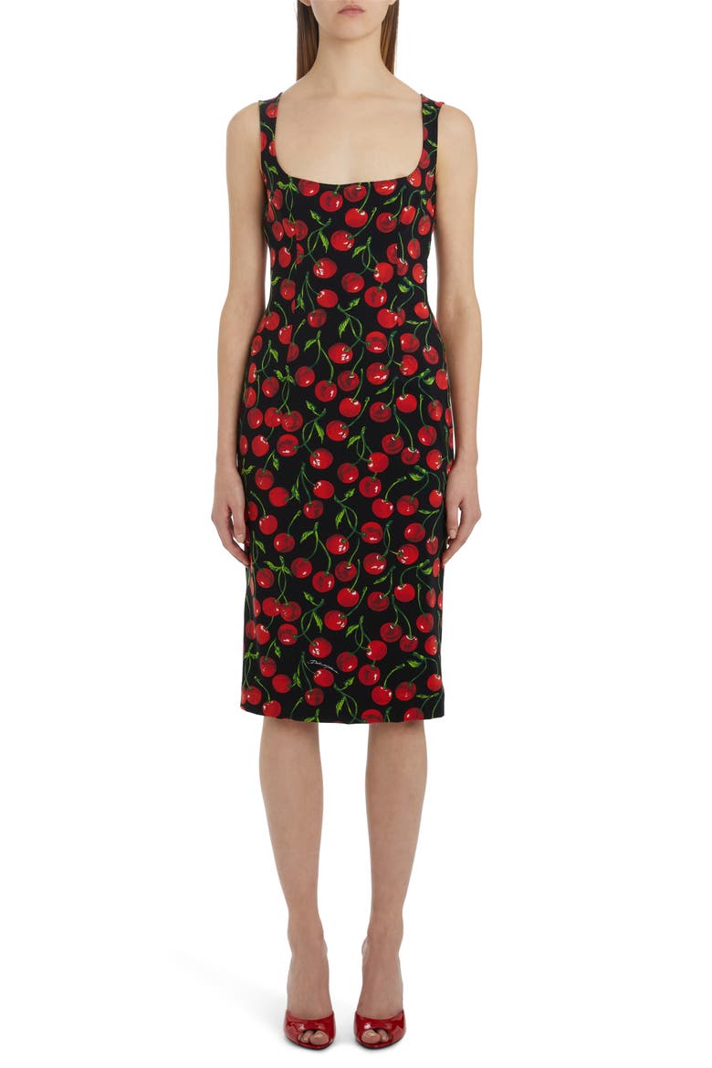 Cherry Print Dress, Main, color, BLACK PRINT