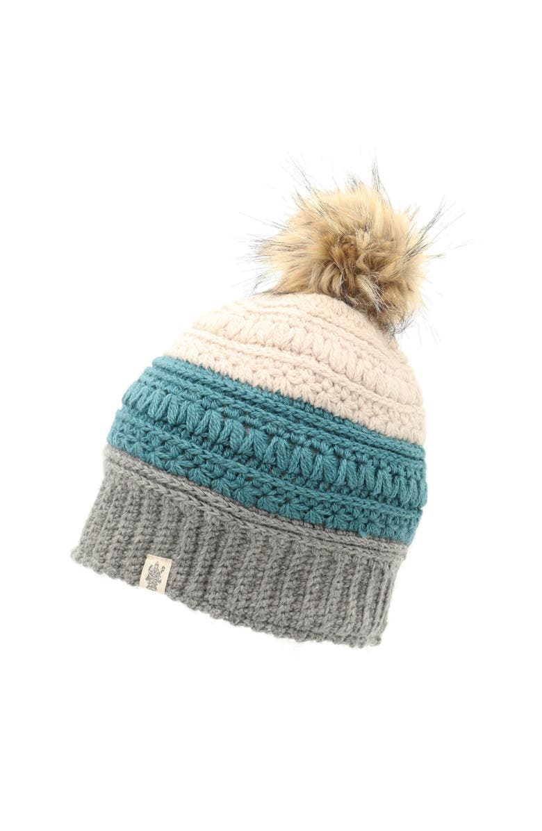 Nirvanna Designs Stripe Flower Fur Pom Pom, Main, color, Ash/Teal