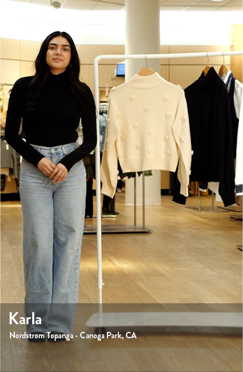 Flower Appliqué Mock Neck Sweater, sales video thumbnail