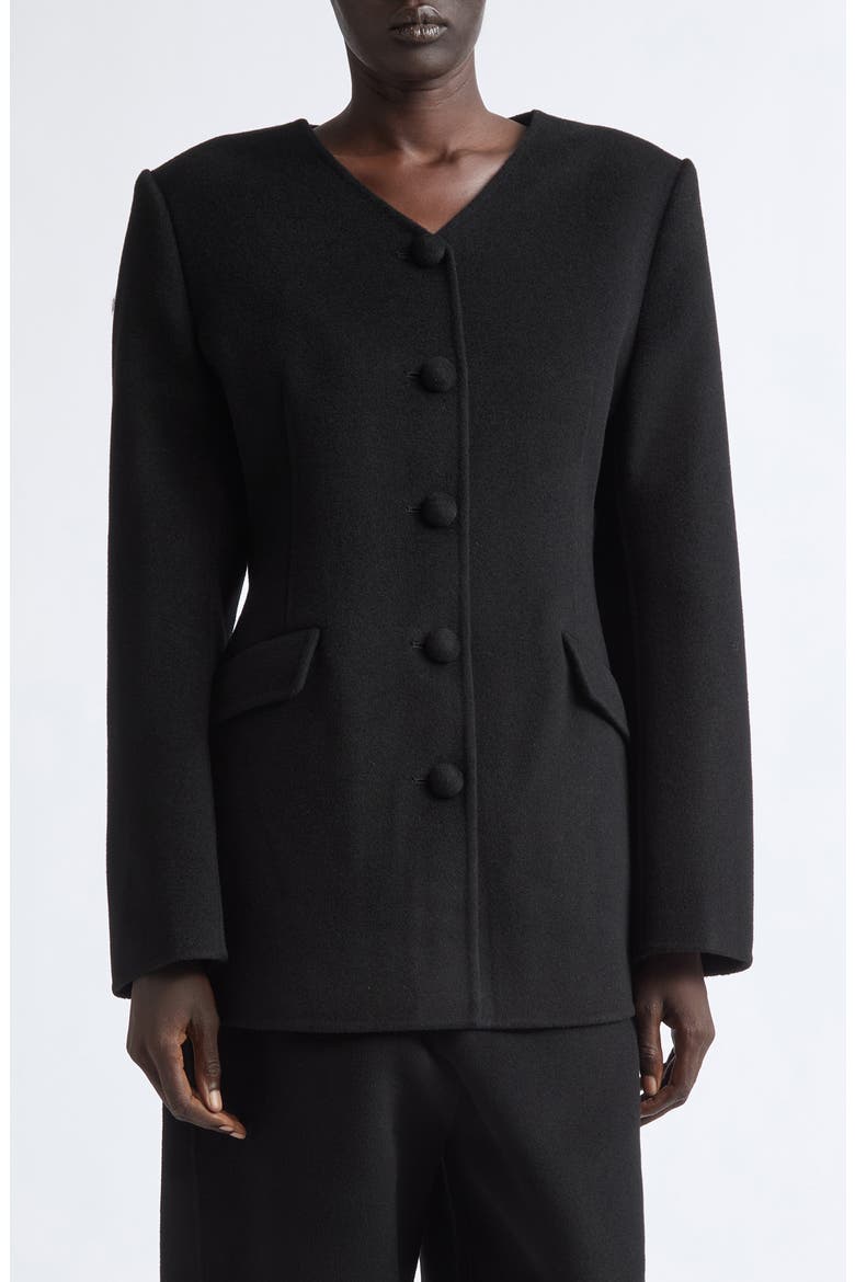 Wool & Cashmere Tailored V Neck Blazer, Main, color, BLACK