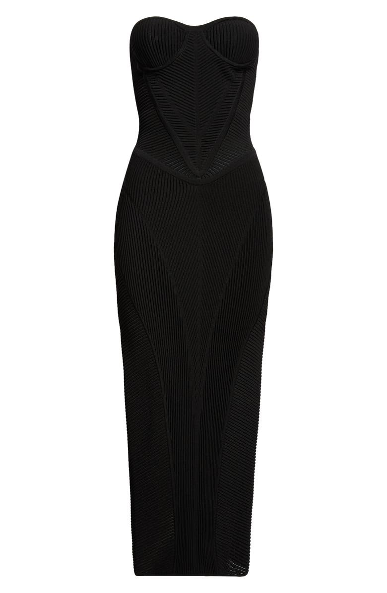 Balmain Strapless Knit Body-Con Bustier Dress, Alternate, color, 0Pa Black