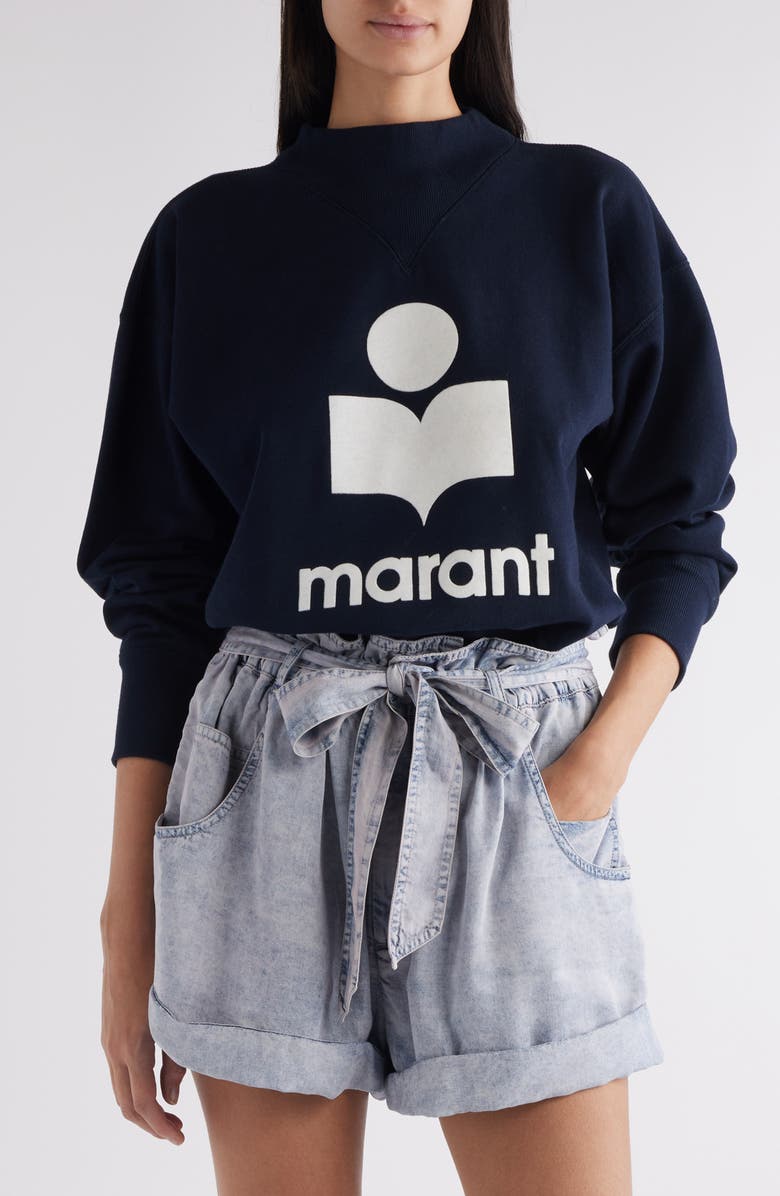 Isabel Marant Étoile Moby Flocked Logo Graphic Sweatshirt, Main, color, Midnight/ Natural