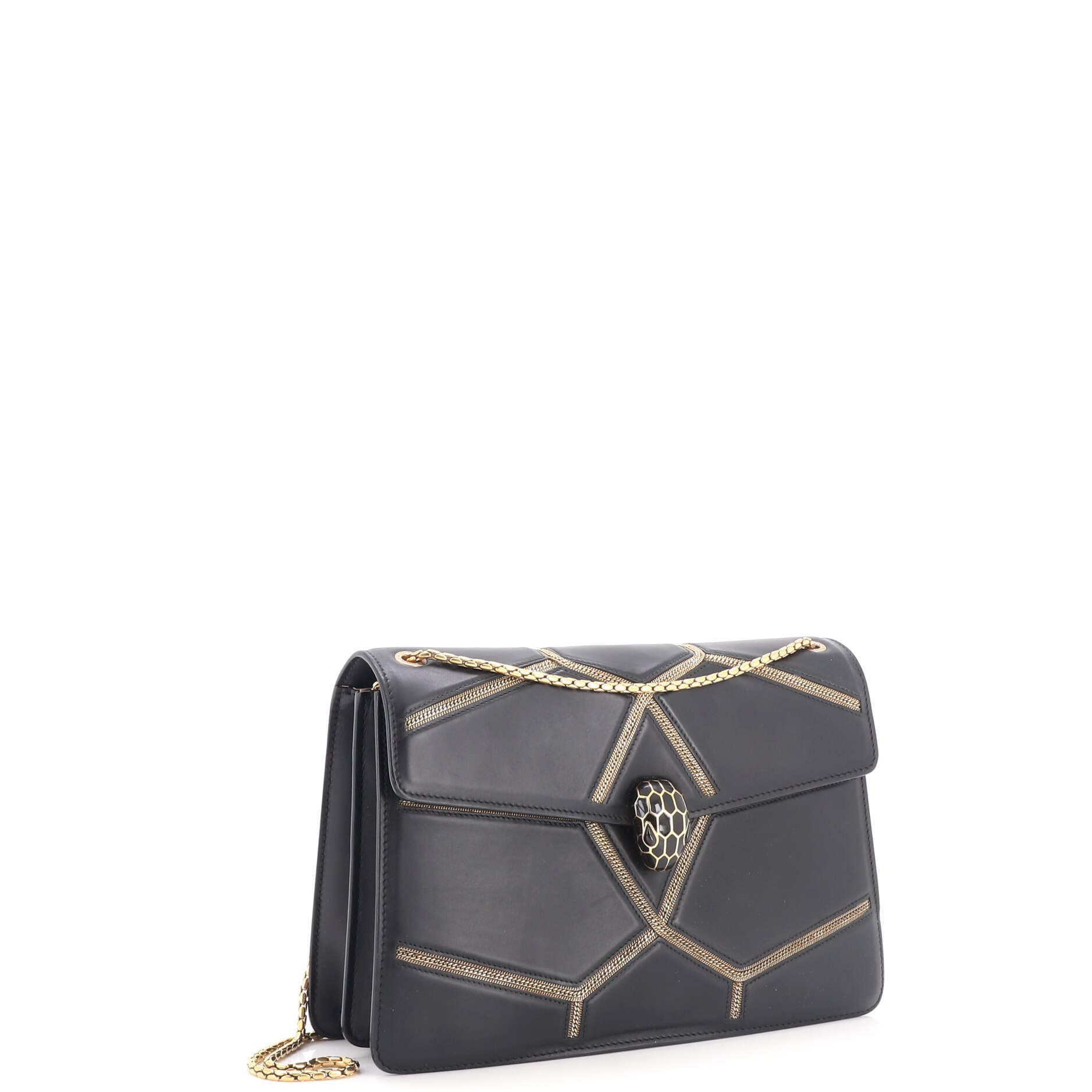 Glam Rebel Serpenti Forever Shoulder Bag Chain Embellished Quilted Leather Medium, Alternate, color, Black