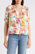 Nicole Miller Tie Front Puff Sleeve Tunic Top