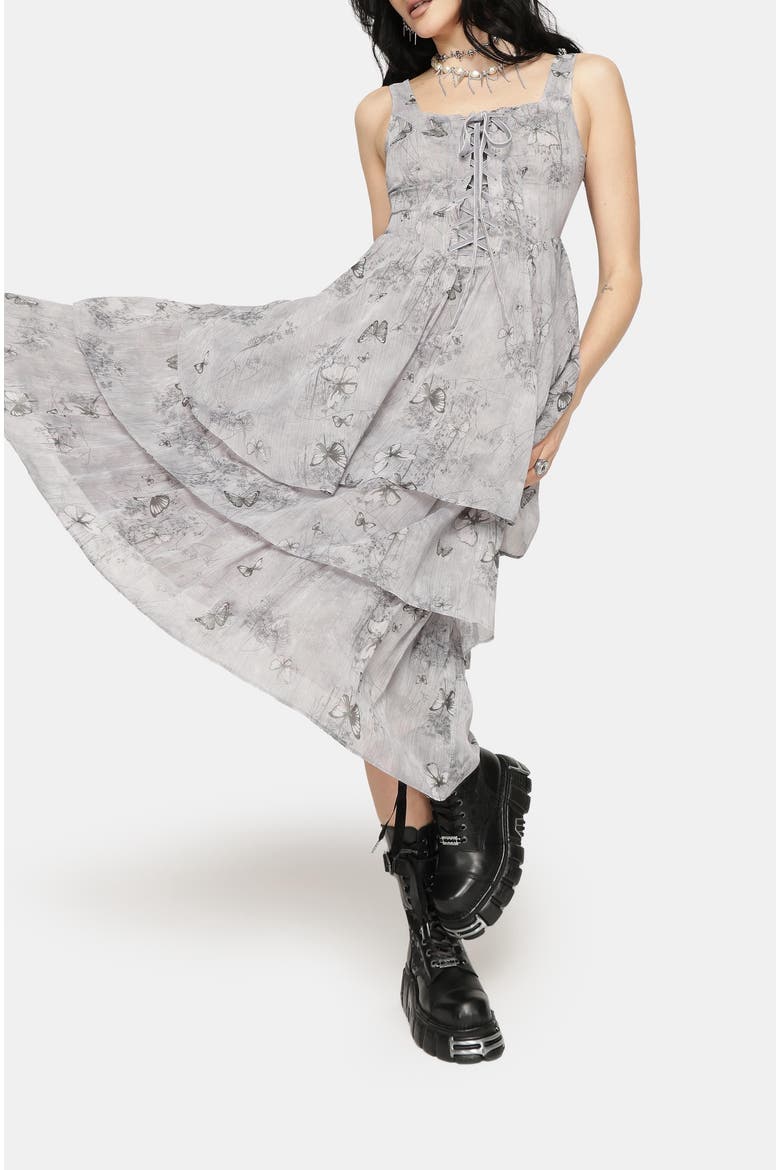Aureline Butterfly Tiered Midi Dress, Alternate, color, Grey
