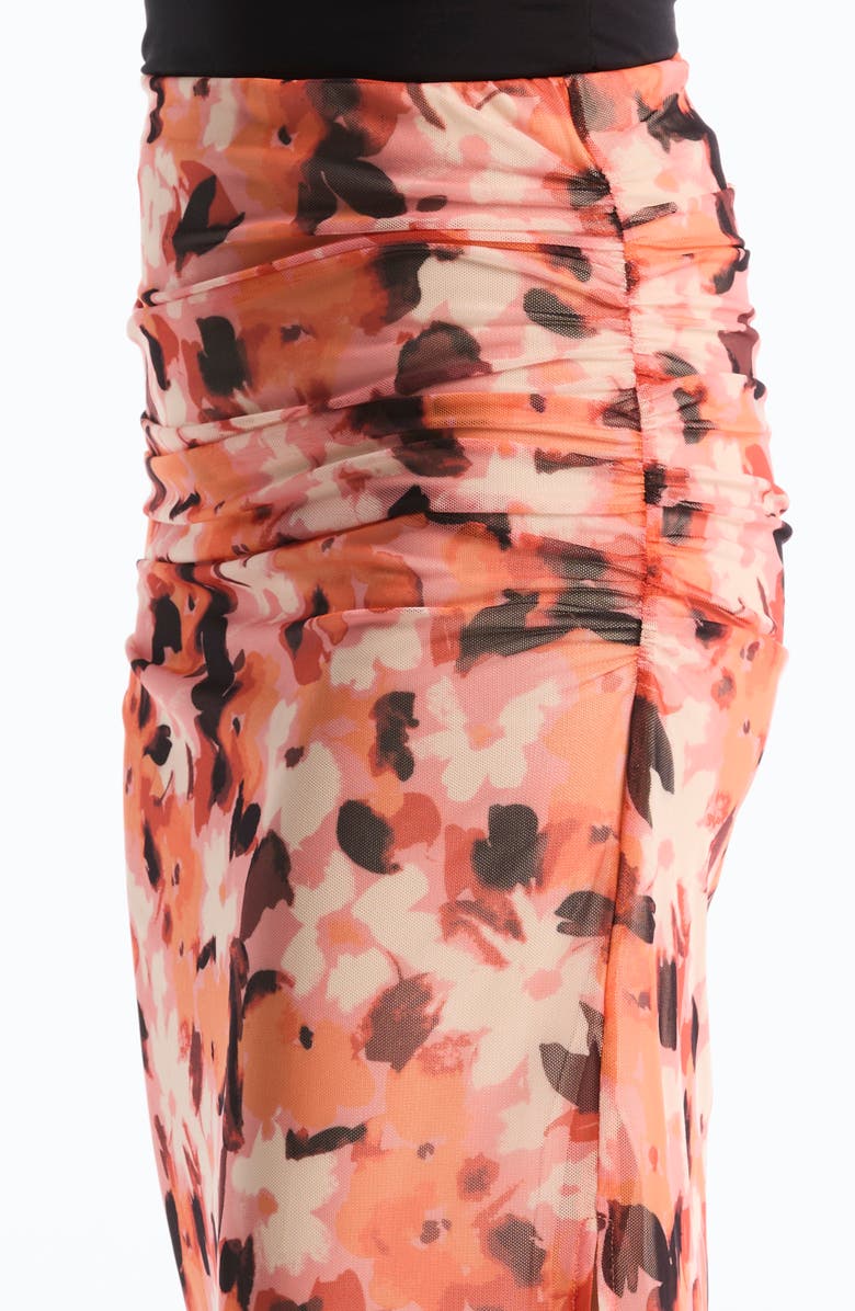 Laundry by Shelli Segal Floral Ruched Midi Mesh Skirt, Alternate, color, Carrot