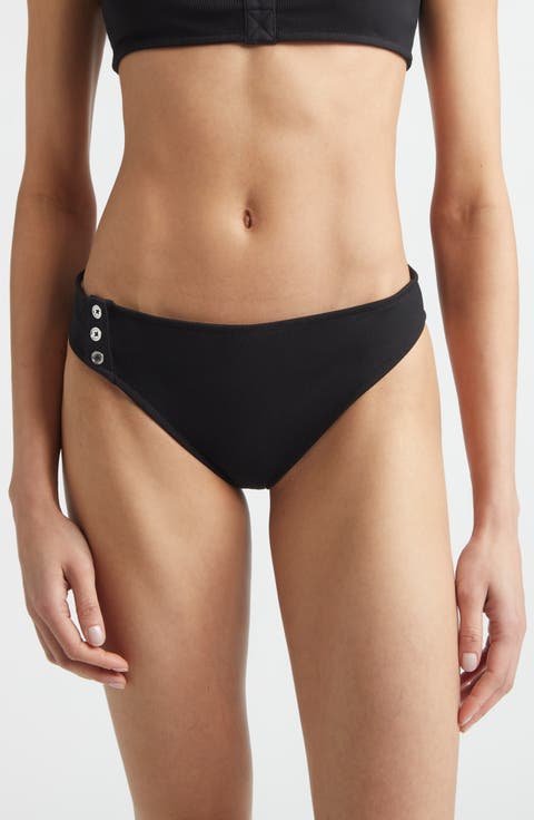 Side Button Ribbed Bikini Bottoms