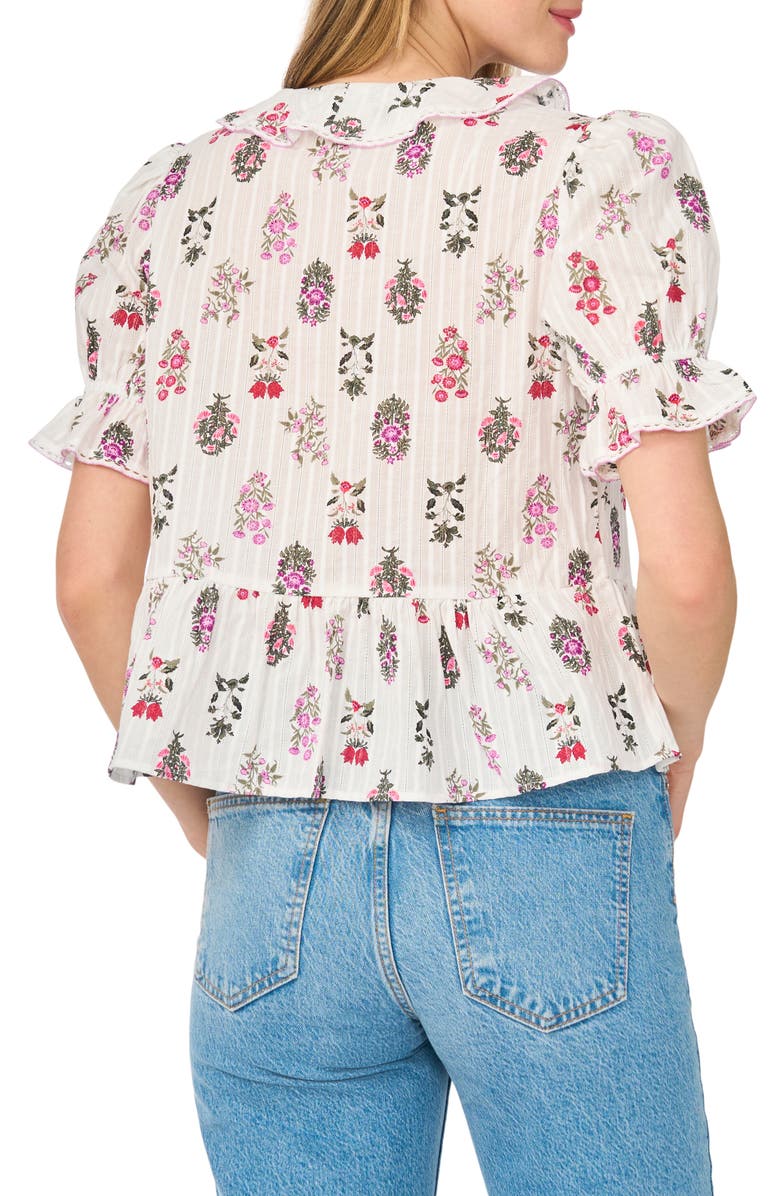 CeCe Ruffle Trim Peplum Cotton Top, Alternate, color, Lucent White