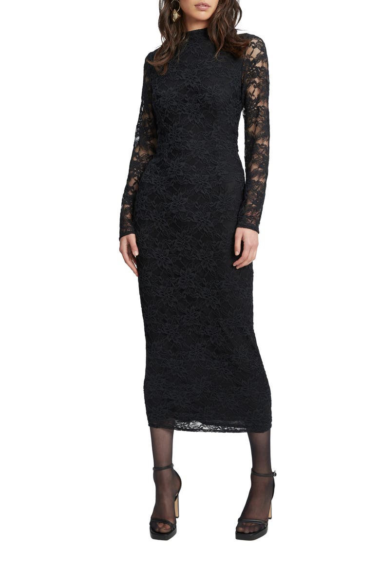 Meghan Lace Long Sleeve Dress, Main, color, BLACK