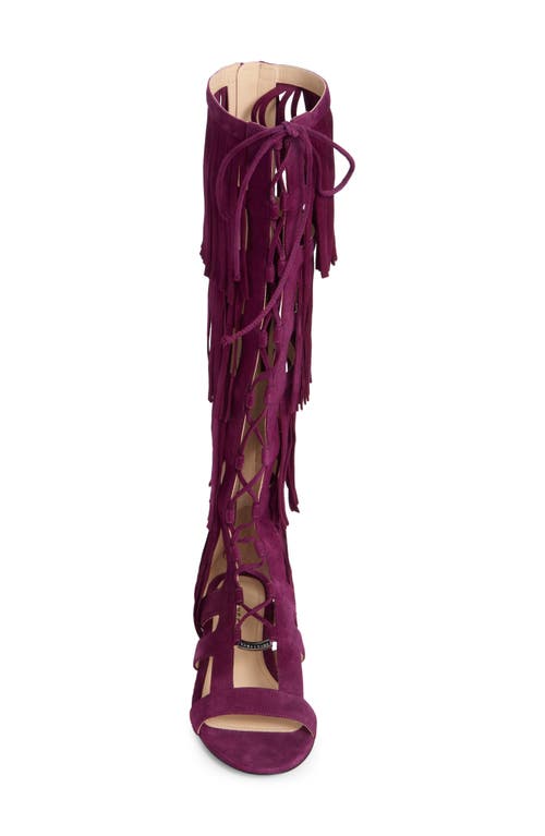 Longchamp Ghillie Lace-up Fringe Sandal In Violet