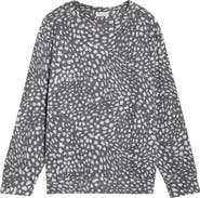 Loveappella Brushed Animal Print Long Sleeve Crewneck Top