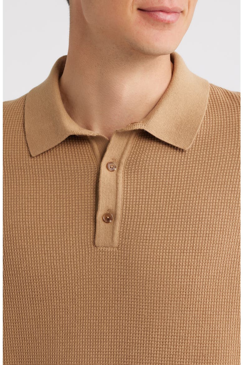 Lancio Solid Cotton Waffle Polo Sweater, Alternate, color, OPEN BEIGE