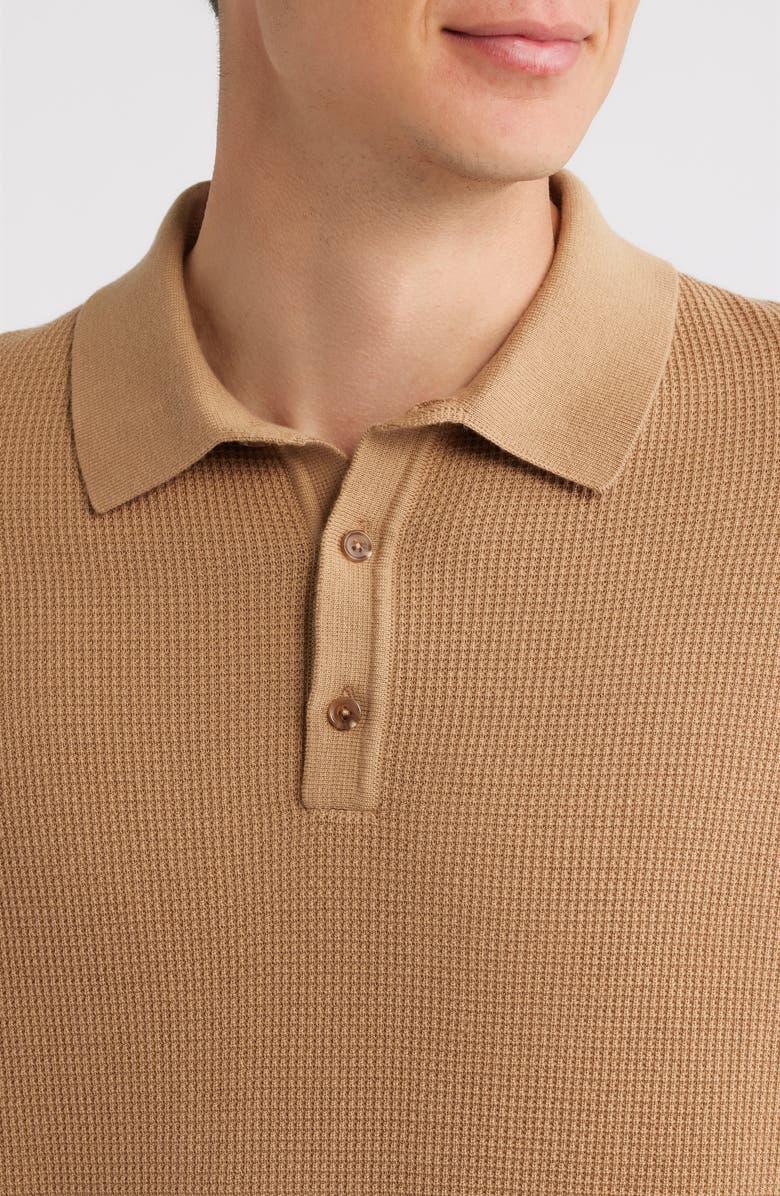 BOSS Lancio Solid Cotton Waffle Polo Sweater, Alternate, color, Open Beige