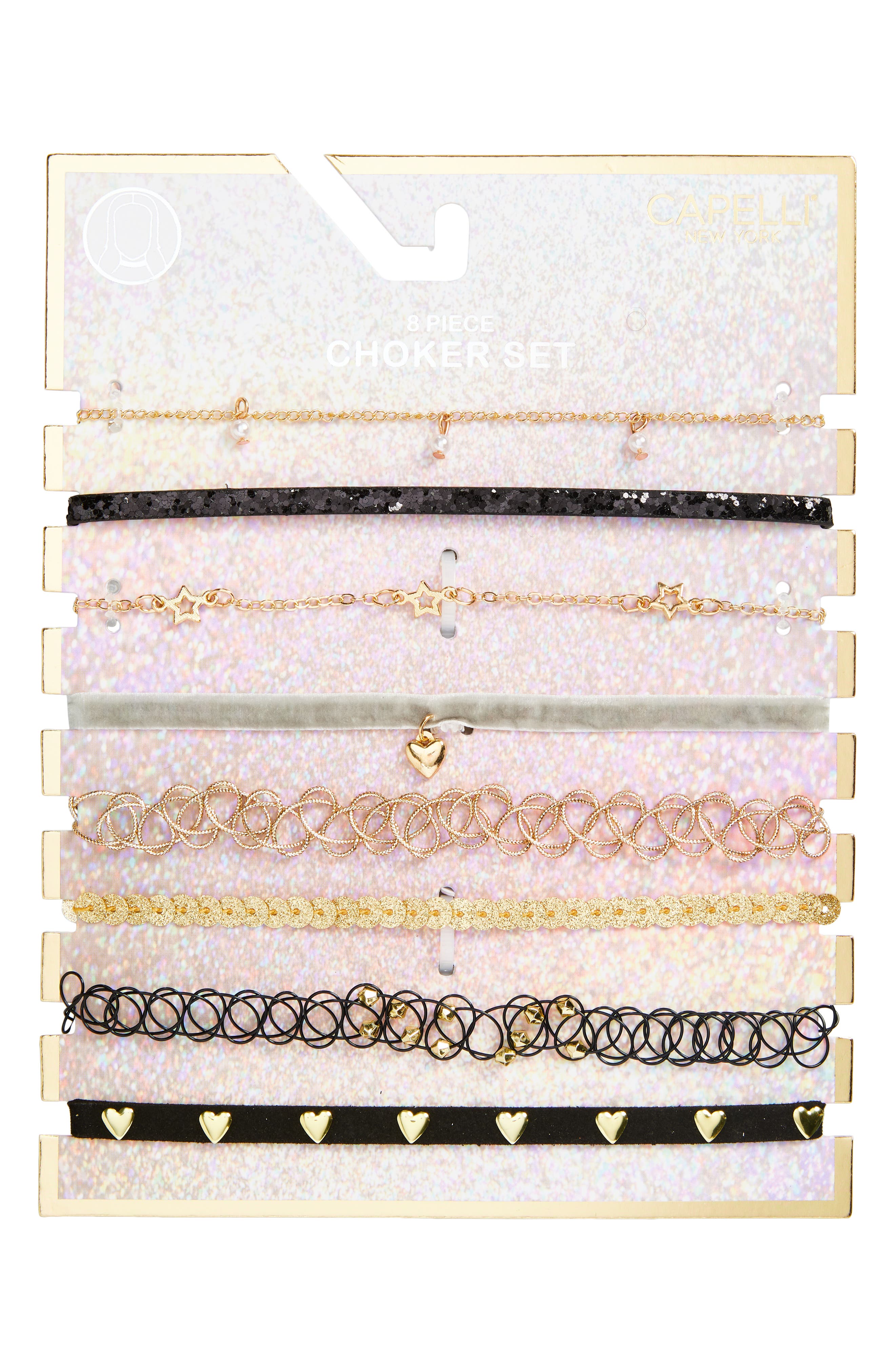 Capelli New York Kids' Assorted 8-Pack Chokers in Gold Combo 