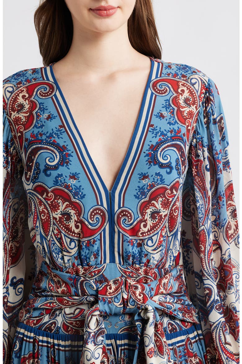 Paisley Scarf Print Long Sleeve Tiered Dress, Alternate, color, PAISLEY SCARF CREAM