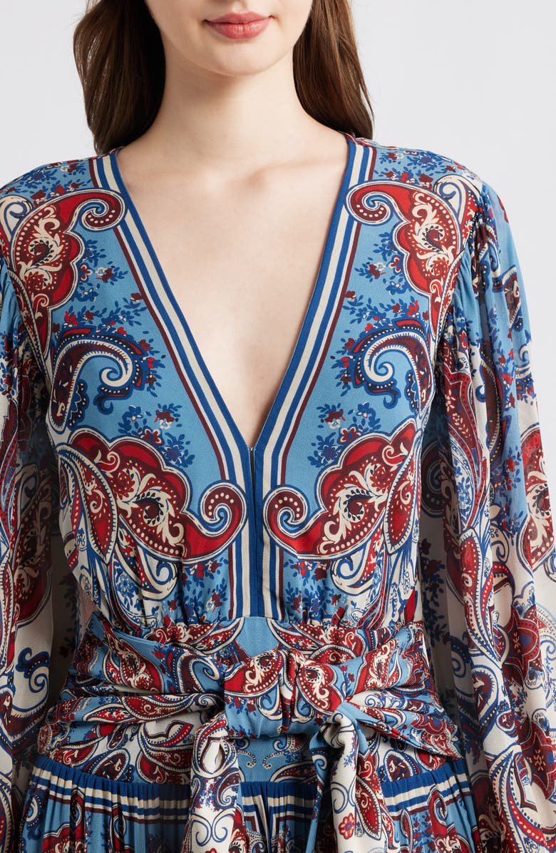 FARM Rio Paisley Scarf Print Long Sleeve Tiered Dress, Alternate, color, Paisley Scarf Cream