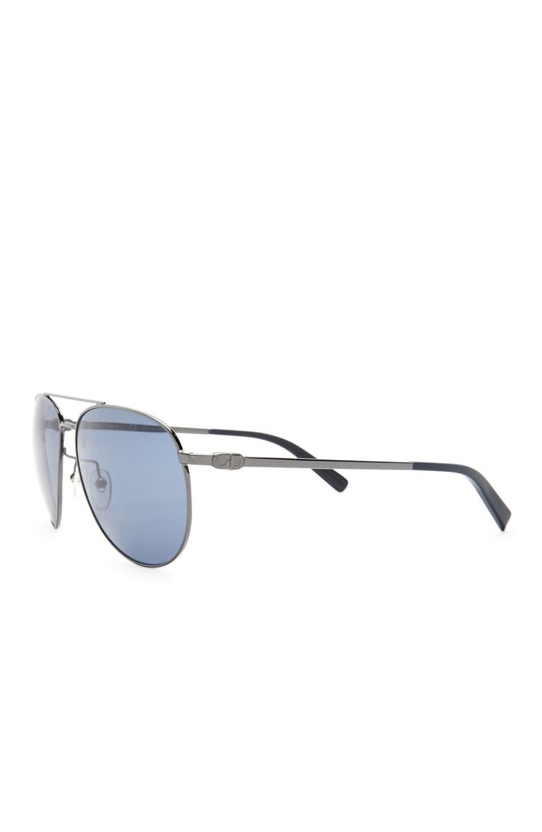 FERRAGAMO 60mm Aviator Sunglasses, Alternate, color, Dark Gun