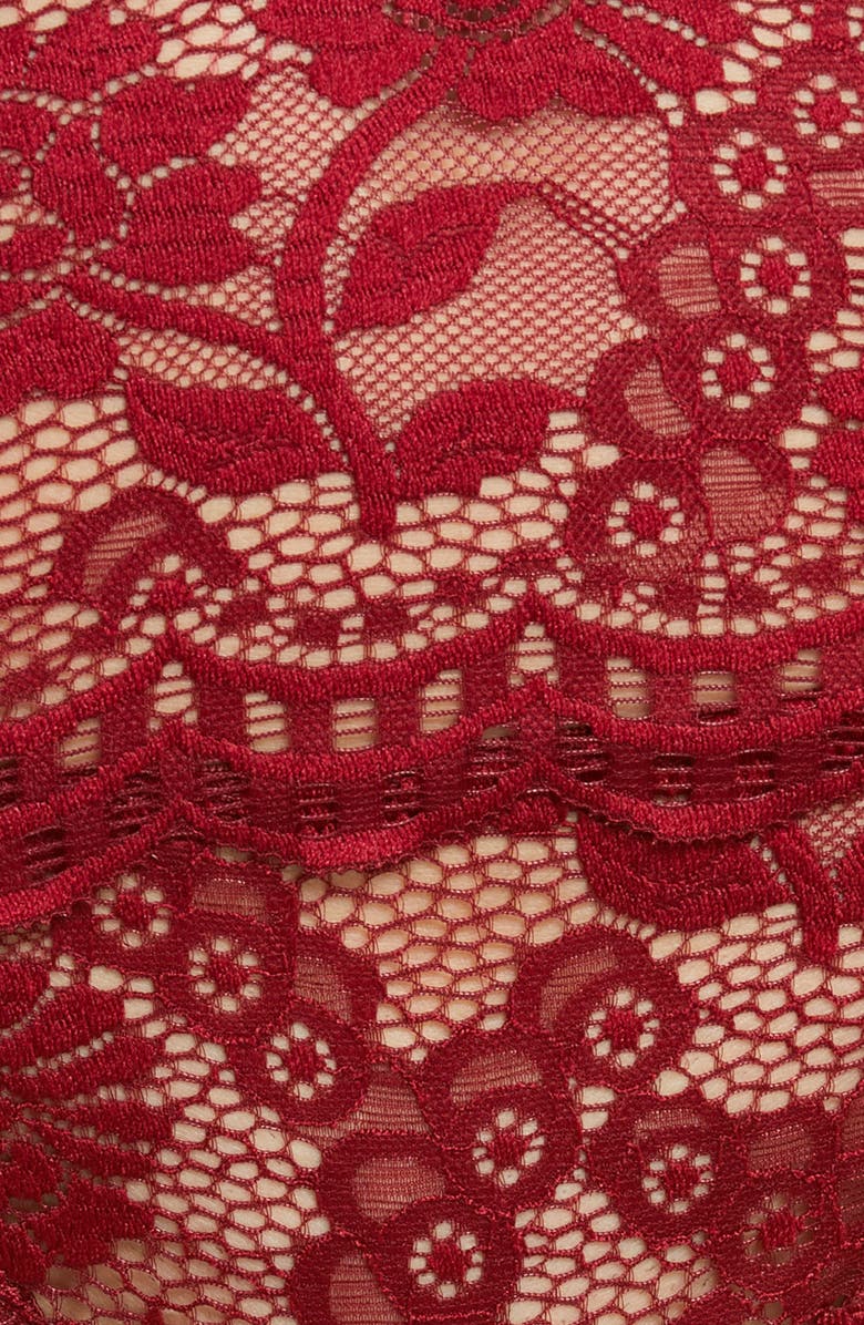 Coquette Underwire Bra, Garter Belt & Thong Set, Alternate, color, Ruby