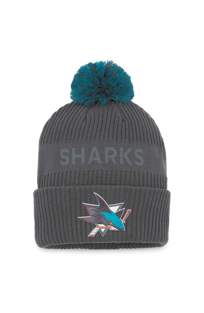FANATICS Men's Fanatics Branded Charcoal San Jose Sharks Authentic Pro Home Ice Cuffed Knit Hat with Pom, Main, color, 