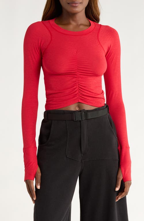 Free People Fp Movement Mile A Minute Ruched Long Sleeve Crop T-shirt In Red