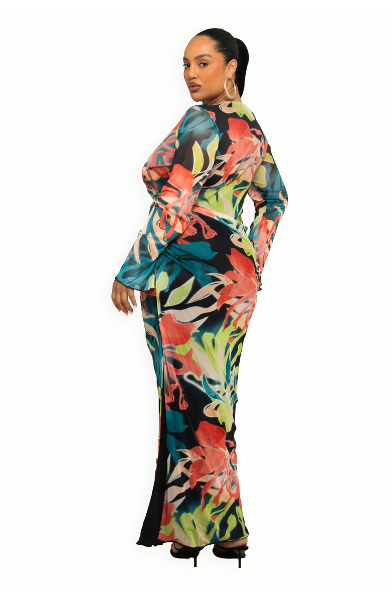 FASHION-SZN CURVE Curve Abstract Cowl Neck Maxi Dress, Alternate, color, Orange