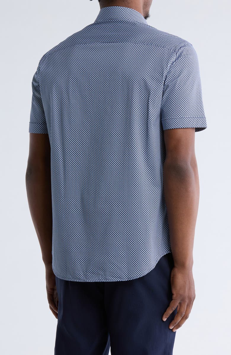 Bugatchi Geo Print Short Sleeve Stretch Cotton Button-Up Shirt, Alternate, color, 