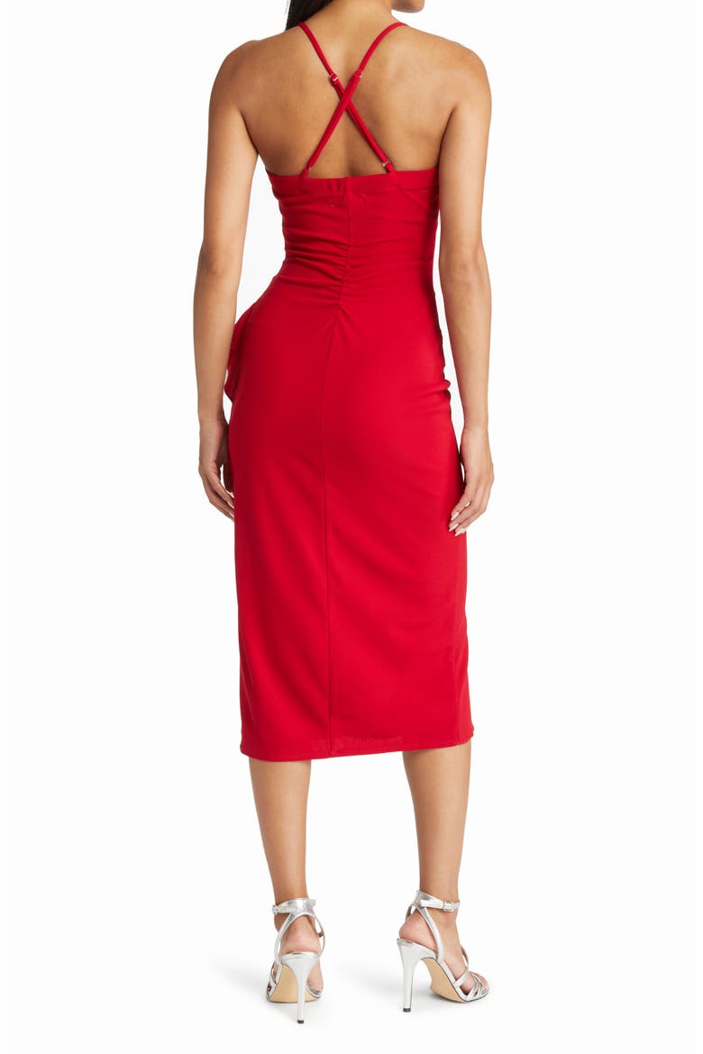 Square Neck Side Ruffle Midi Dress, Alternate, color, RED