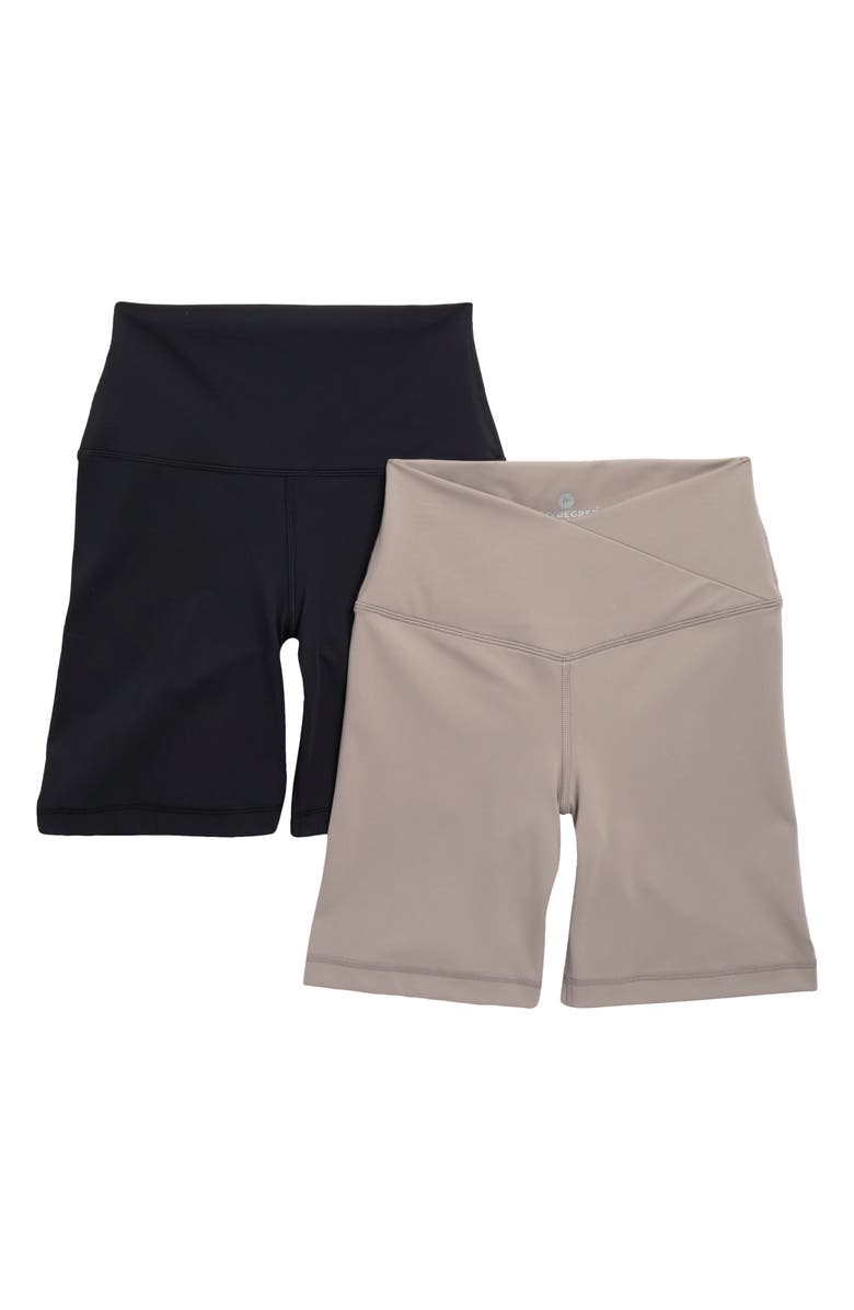 90 DEGREE BY REFLEX 2-Pack Lux Crossover High Waist 7-Inch Bike Shorts, Main, color, Satellite/ Black