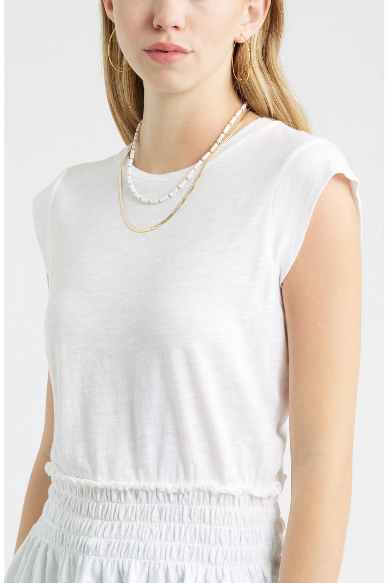 Smocked Waist Peplum Muscle Tank, Alternate, color, WHITE