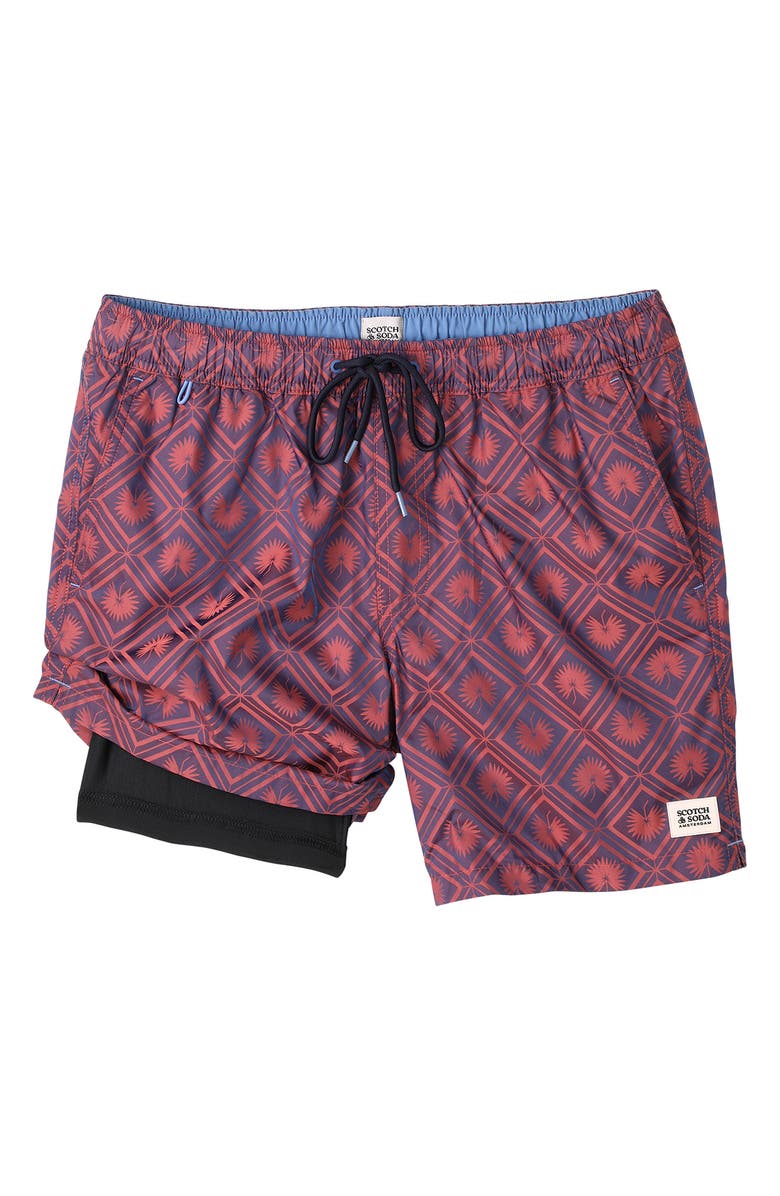 Scotch & Soda Diamond Swim Trunks, Alternate, color, Light Pastel Red