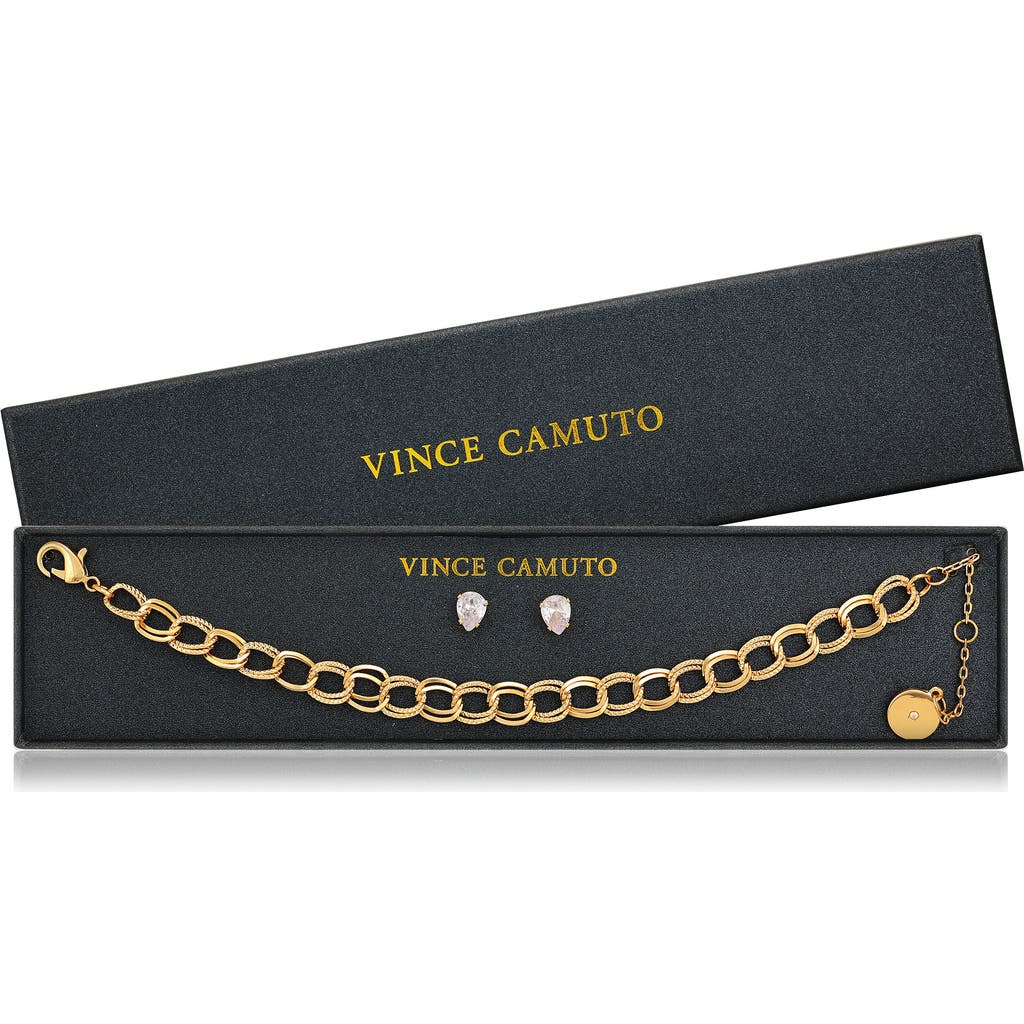 Vince Camuto Double Link Bracelet & Cubic Zirconia Stud Earrings Gift Set In Gold