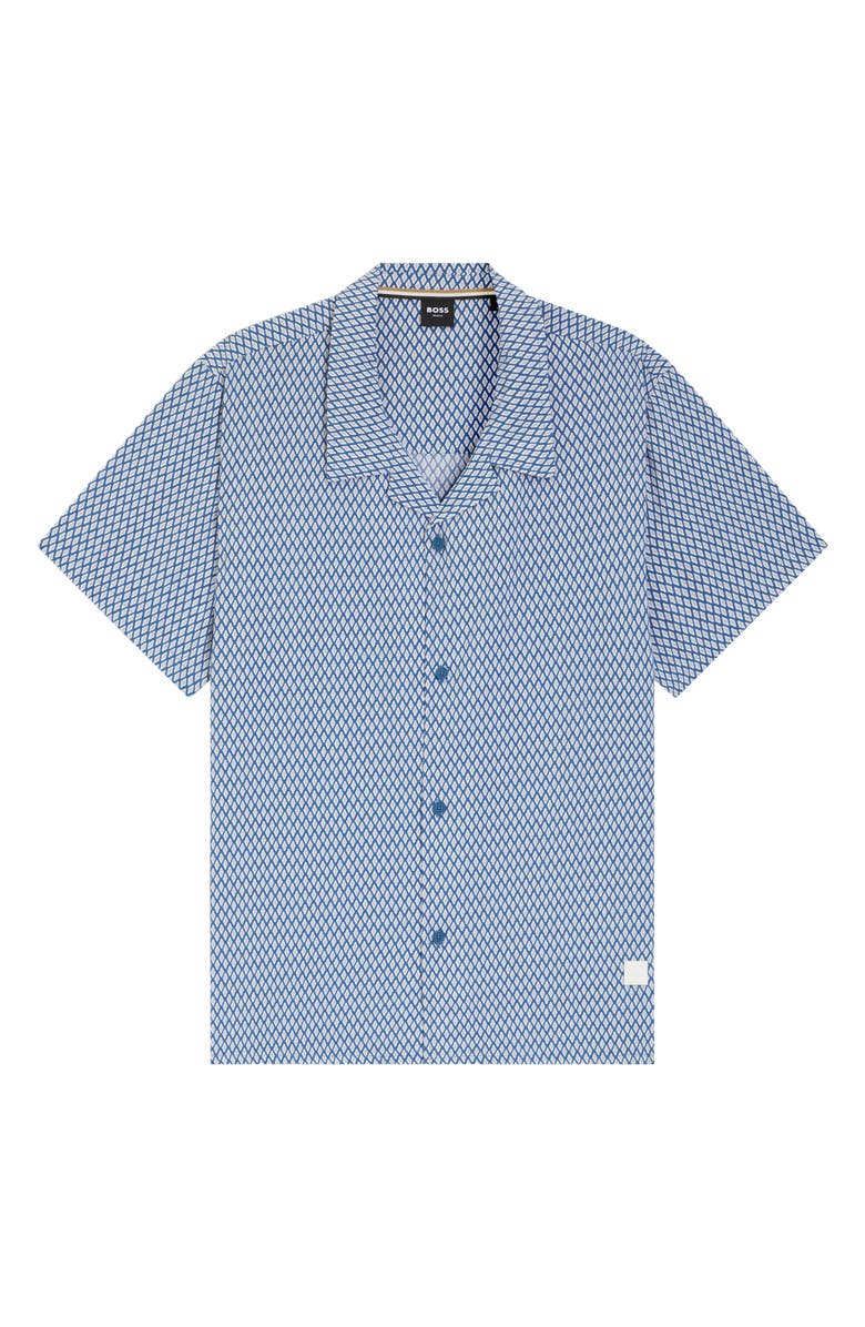 BOSS Geo Print Camp Shirt, Alternate, color, Open Blue