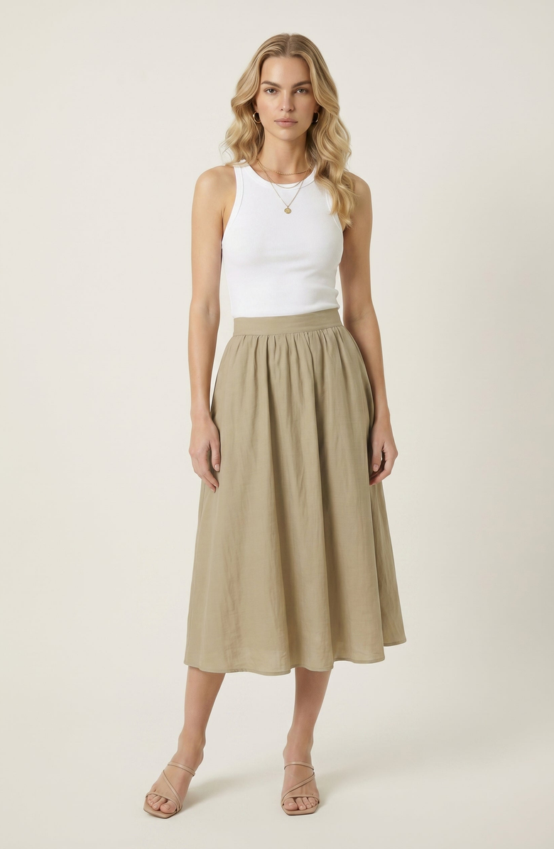 Modenaire Flowy Midi A Line Skirt, Alternate, color, Green