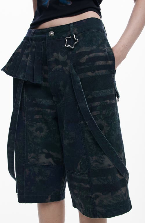 Desigual X Collina Strada Batik Pattern Denim Bermuda Shorts In Dark Gray