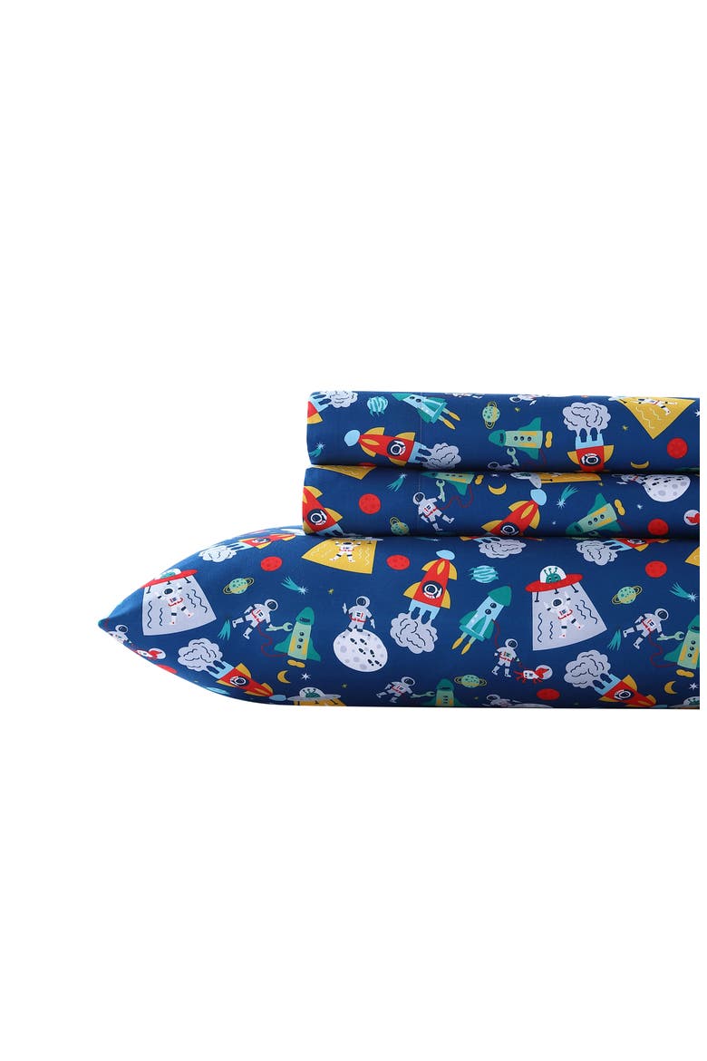 Space Print Microfiber Sheet Set, Main, color, BLUE