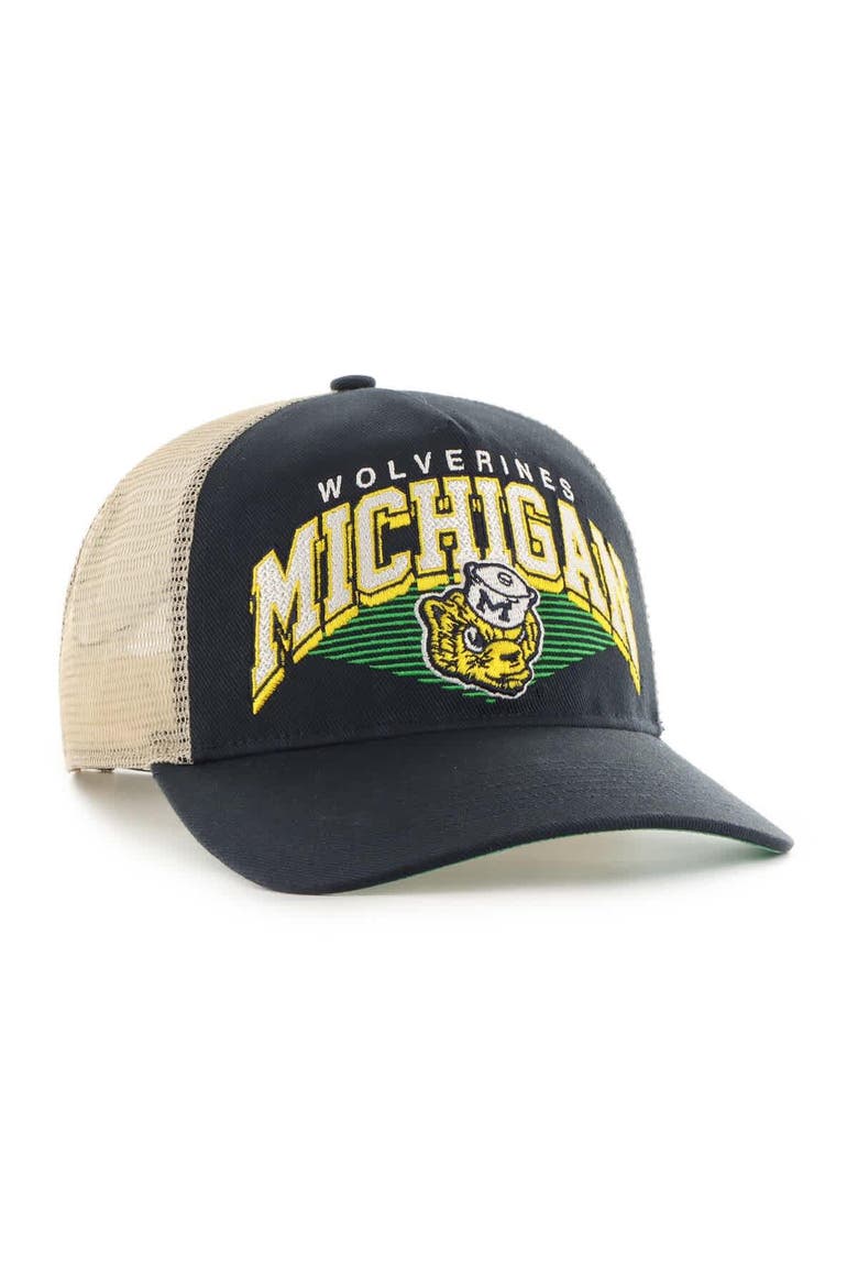 Men's '47  Navy Michigan Wolverines Pomona Mesh Hitch Adjustable Trucker Hat, Alternate, color, Navy