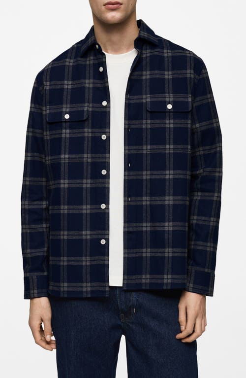 Mango Plaid Cotton Button-up Shirt In Dark Navy