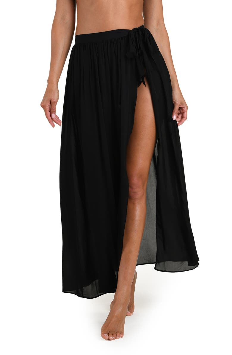 L'AGENCE Klaire Chiffon Cover-Up Skirt, Main, color, Black