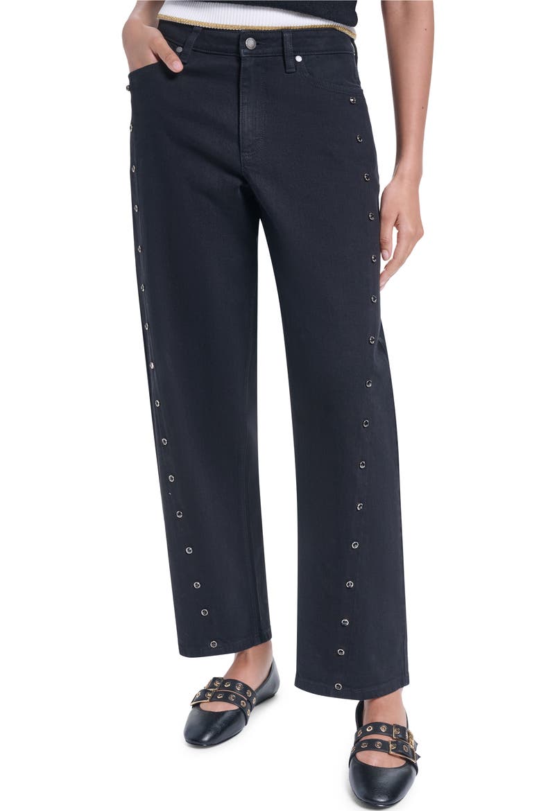 Grommet Detail Barrel Leg Jeans, Main, color, BLACK