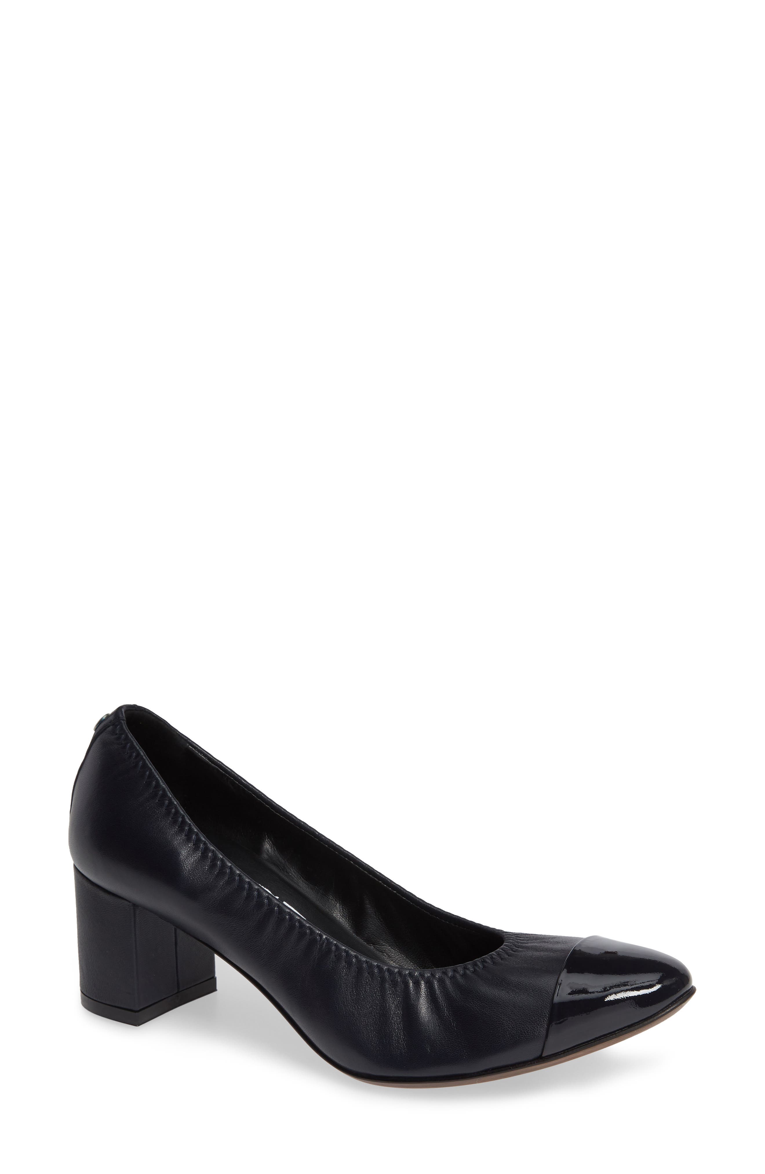 Cap Toe Pump, Main, color, NAVY LEATHER/ NAVY PATENT CAP