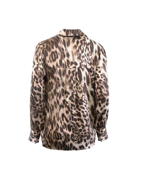 Theo The Label Danae Leopard Print Henley Shirt In Animal Print
