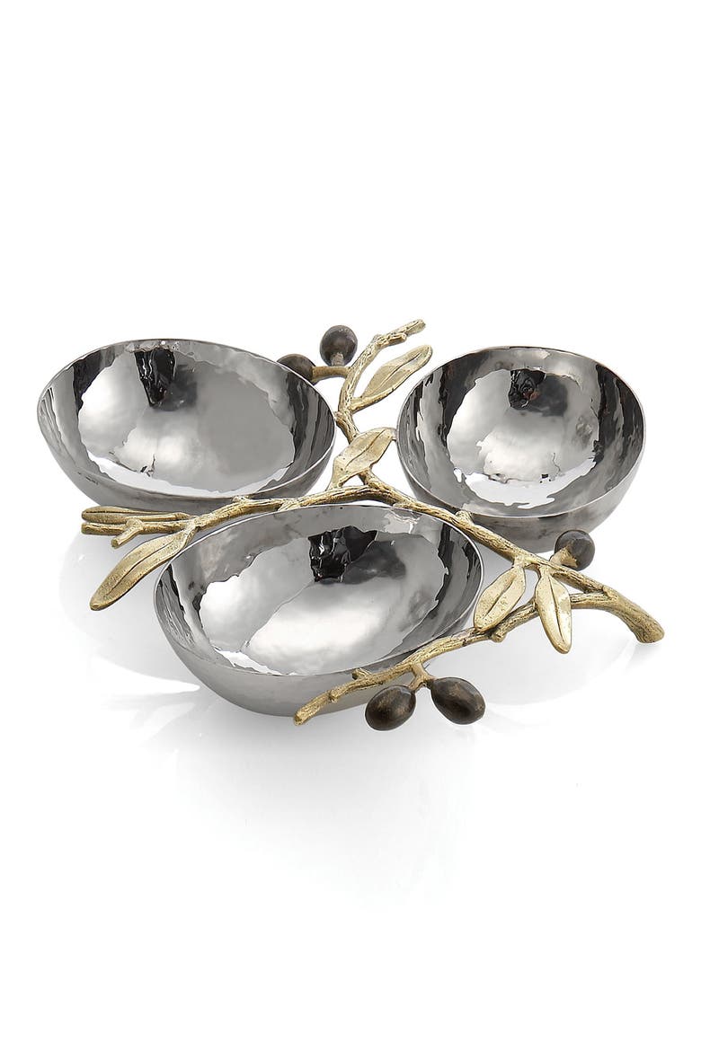 'Olive Branch Gold' Triple Dish, Main, color, NO COLOR