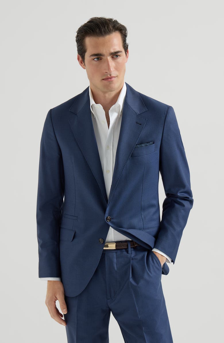 Brunello Cucinelli Houndstooth blazer, Alternate, color, Navy Blue