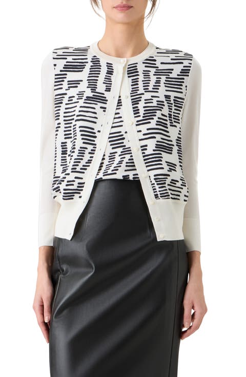 Dance Movements Print Mixed Media Silk Cardigan