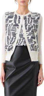 Akris Dance Movements Print Mixed Media Silk Cardigan
