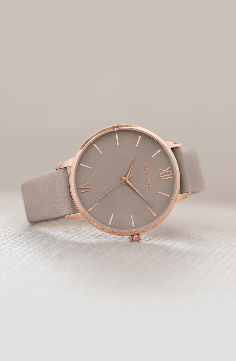 Vincero Eros Leather Strap Watch, 38mm, Alternate, color, Rose Taupe