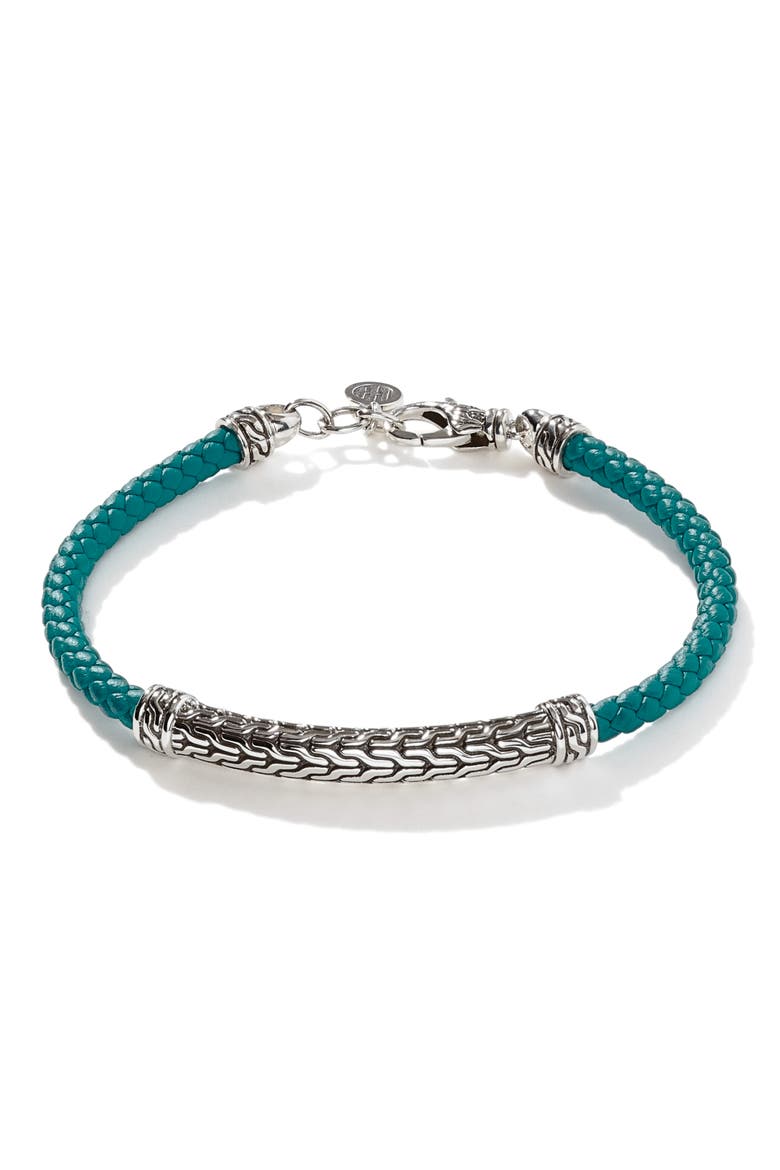 Classic Chain Silver Station Leather Bracelet, Main, color, SILVER/ TURQUOISE