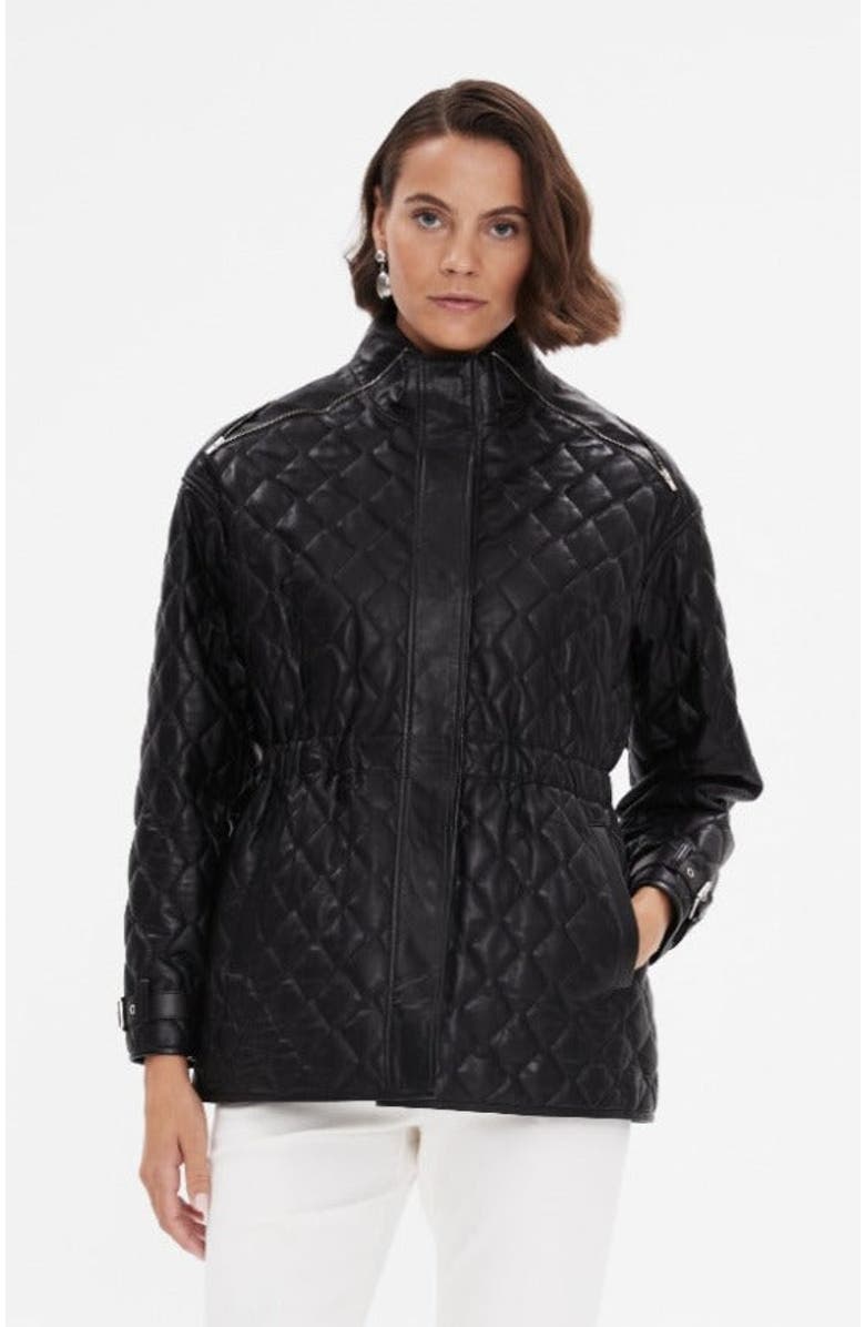 Furniq UK Nora Leather Coat, Main, color, Black